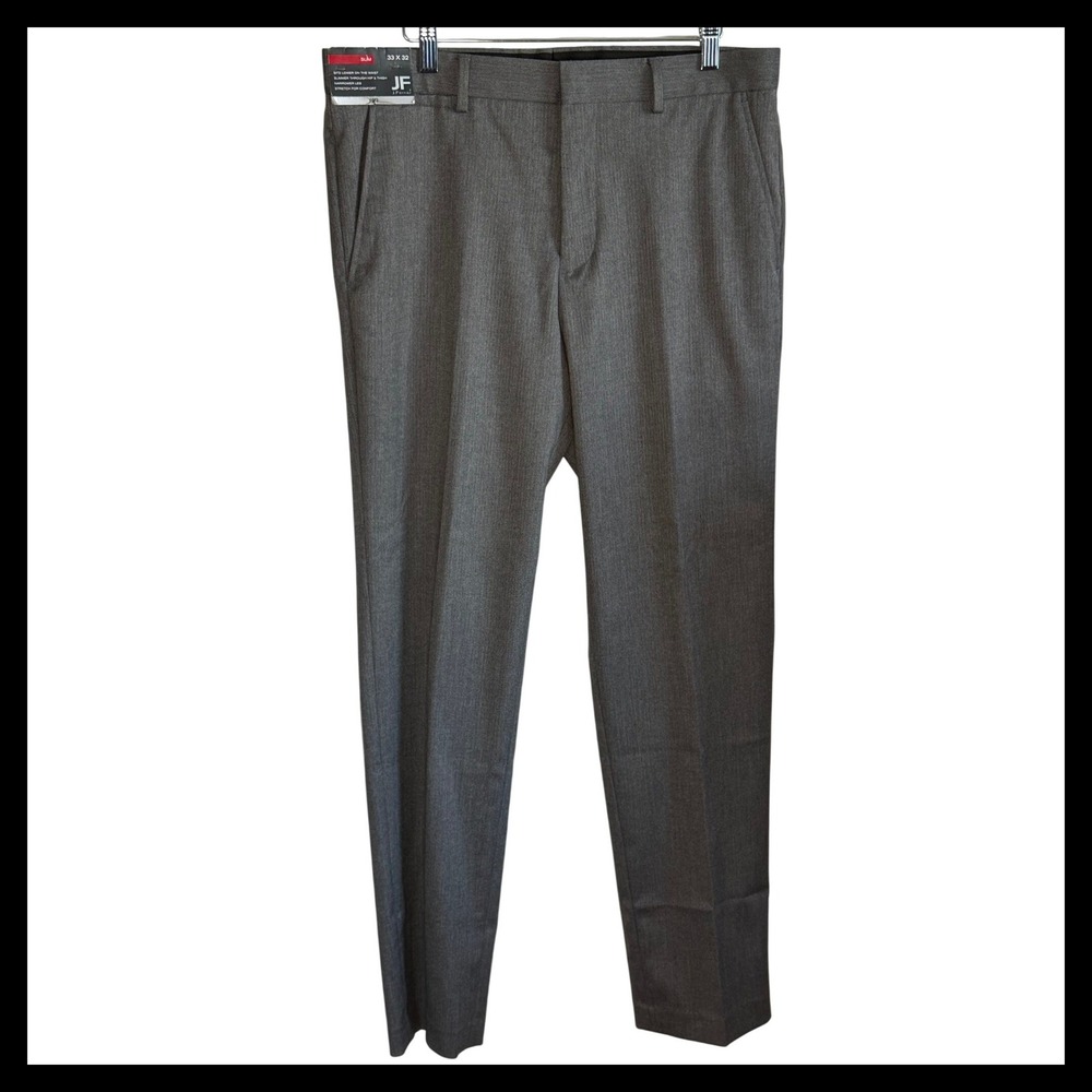 NWT J. Ferrar Mens Slim Fit Dress Pants 33x32 Grey Herringbone Stretch